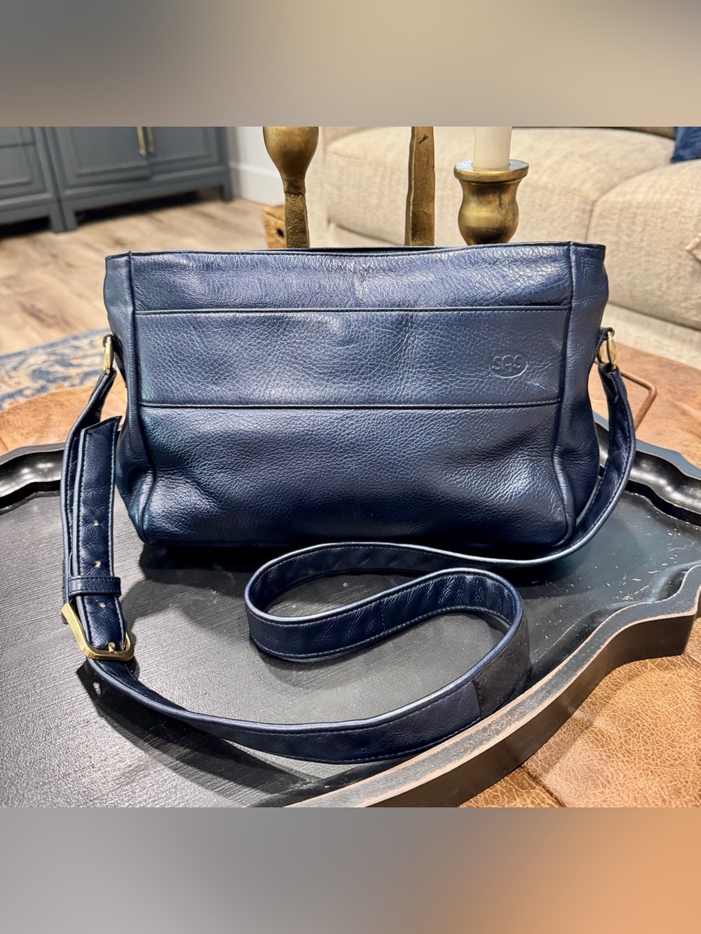 SAS Vintage Navy Leather Crossbody Bag